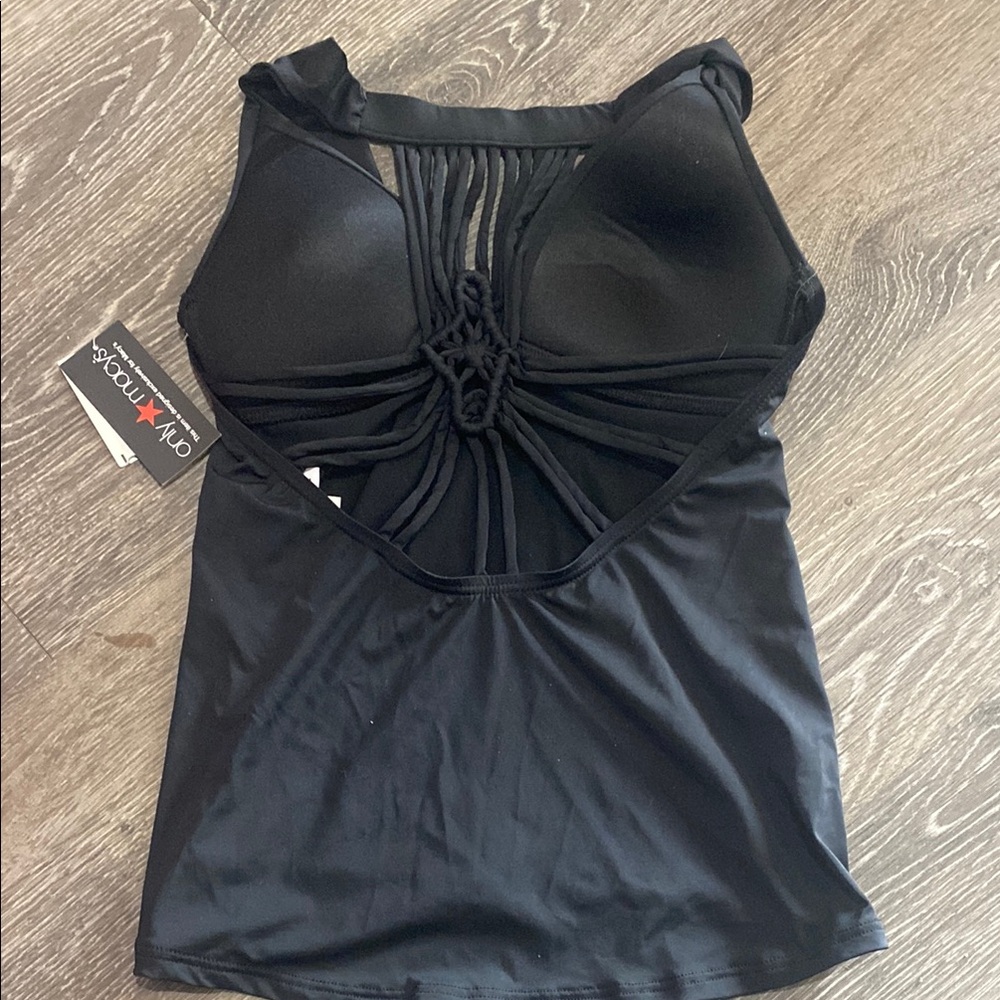 Bar III Black Halter Tankini Top Swimsuit Separates Crochet Back XS New 4/25 - Picture 3 of 3